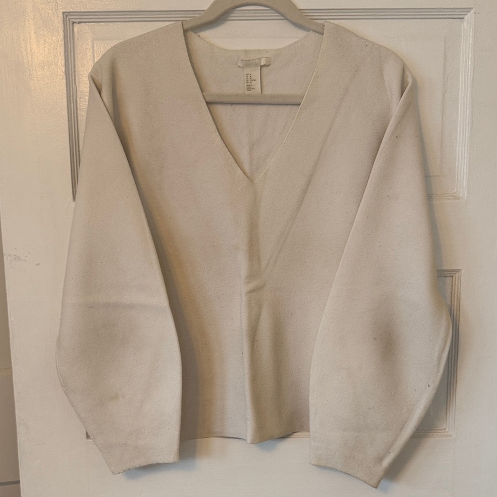 H&M White V-Neck Sweater | Luxe texture